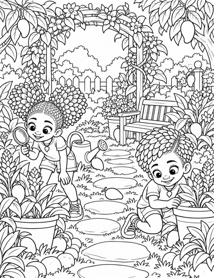 Preview of the Find Ten Mangoes coloring activity page.