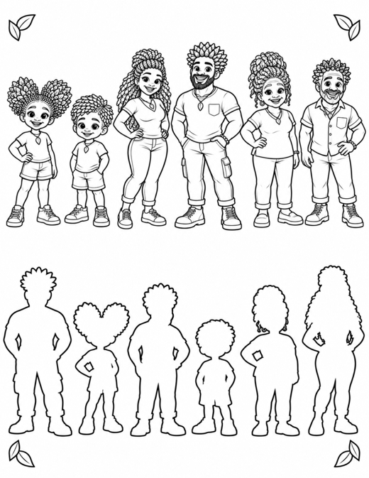 Activity page matching each family member to a silhouette.